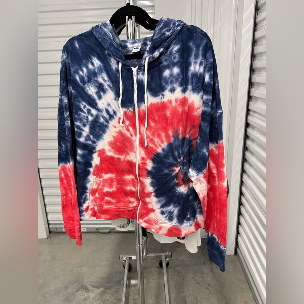 Old Navy | Tie-Dye Zip-Up Hoodie in Red, White and Blue | size XXL